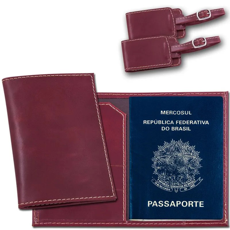 Kit Viagem Especial Em Couro Legítimo Vinho