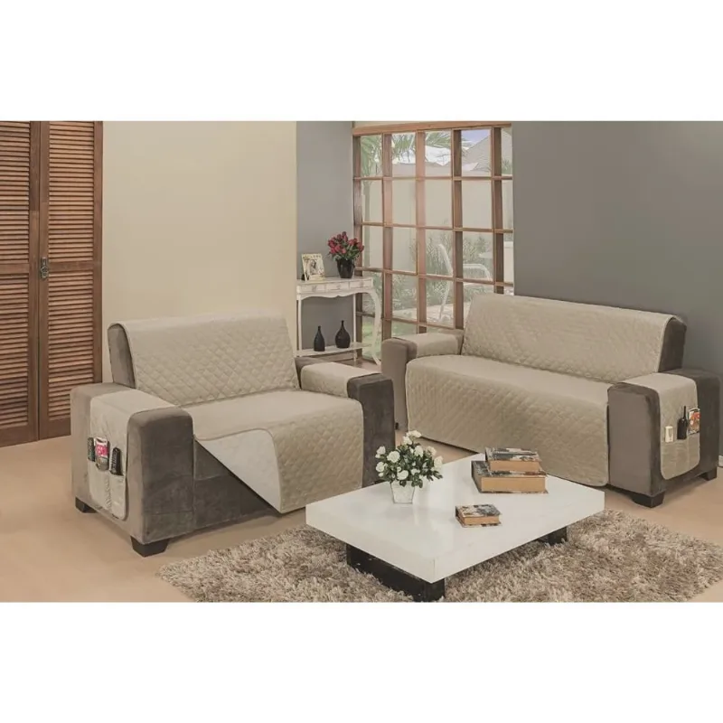Capa Protetor Para Sofa 2 E 3 Lugares Impermeável Macia Palha Caqui