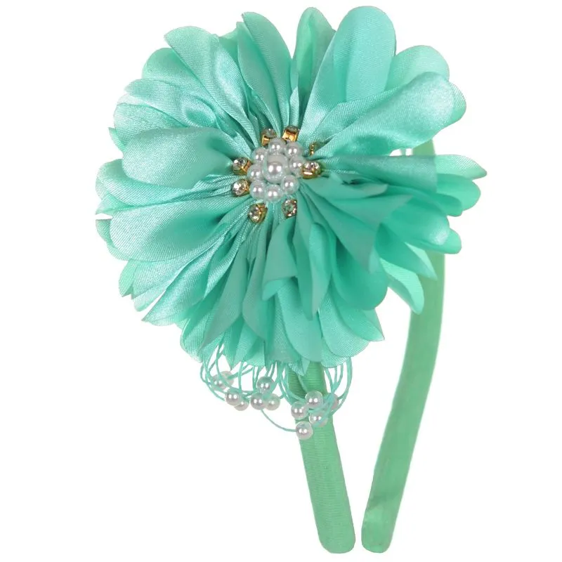 Tiara / Arco Com Flor De Cetim Angibella Kids Verde Água