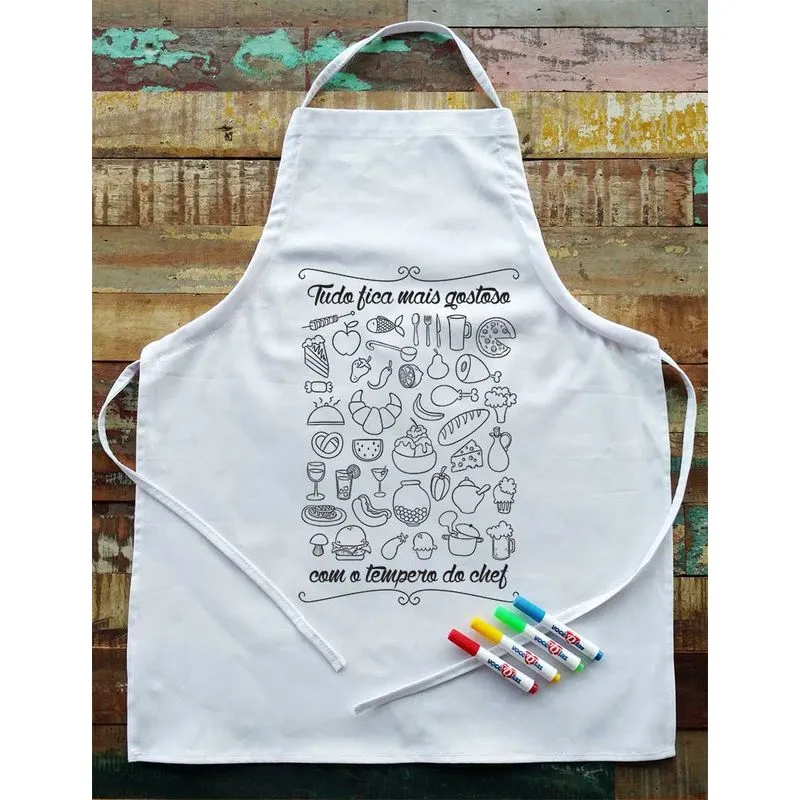 Avental Infantil Chef Para Colorir Com 4 Canetinhas