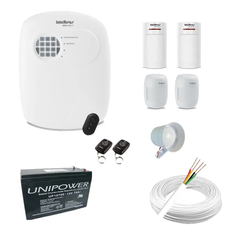 Kit Alarme Completo Central + 2 Internos + 2 Semi-externos
