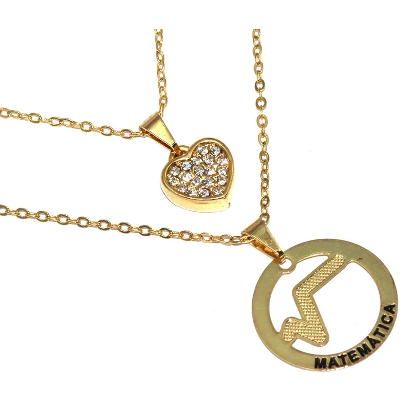 Colar Duplo Minha Profissão Matemática Folheado Ouro 18k