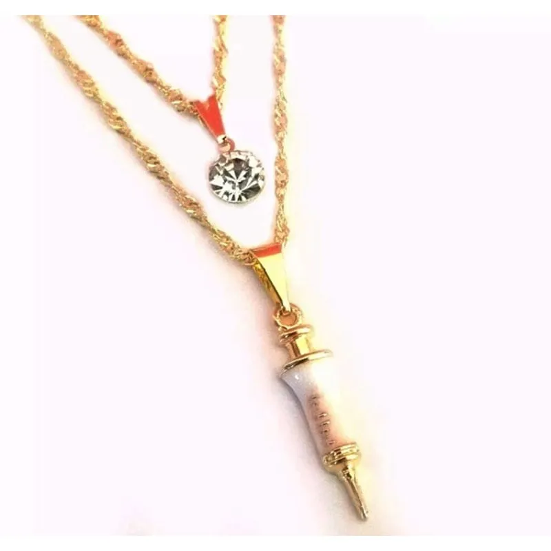 Colar Cordão Duplo Seringa Enfermagem Folheado 18k