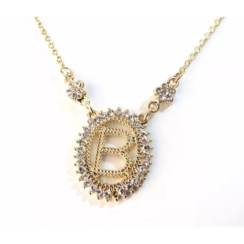 Colar Inicial Letra B Cristal Folheado A Ouro 18k