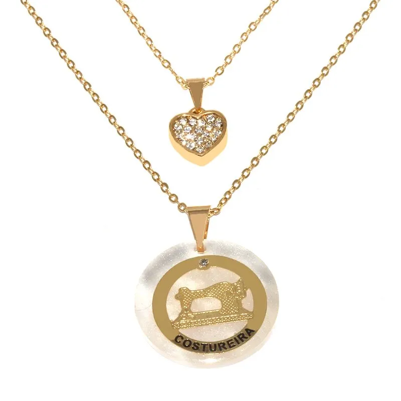Colar Cordão Duplo Costureira Costura Folheado Ouro 18k