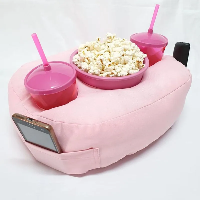 Almofada Com Bolso Porta Pipoca Liso Rosa Claro