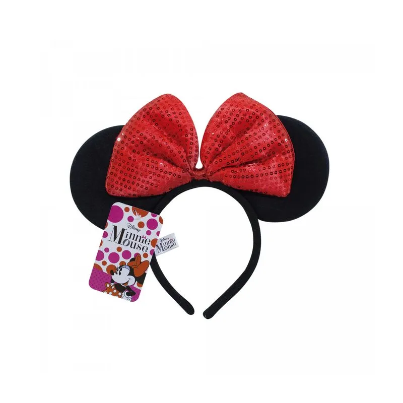 Tiara Com Orelhas Minnie E Laço Vermelho
