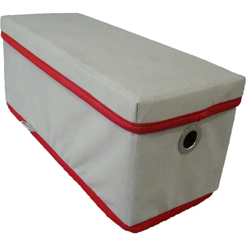 Caixa organizadora Bege/Verm c/ Ilhós e Tampa de 14x15x38