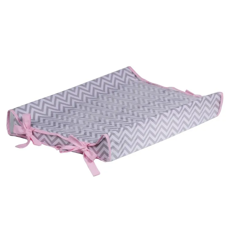 Trocador Americano Chevron Cinza / Rosa Claro Bebê Enxovais