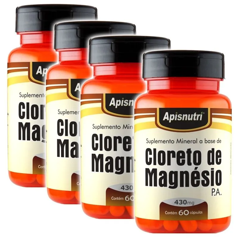Kit 4 unidades Cloreto de Magnésio pa 60cps 430mg Apisnutri