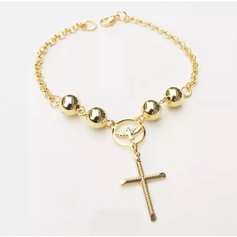 Pulseira Cruz Crucifixo Religioso Folheado Ouro 18k