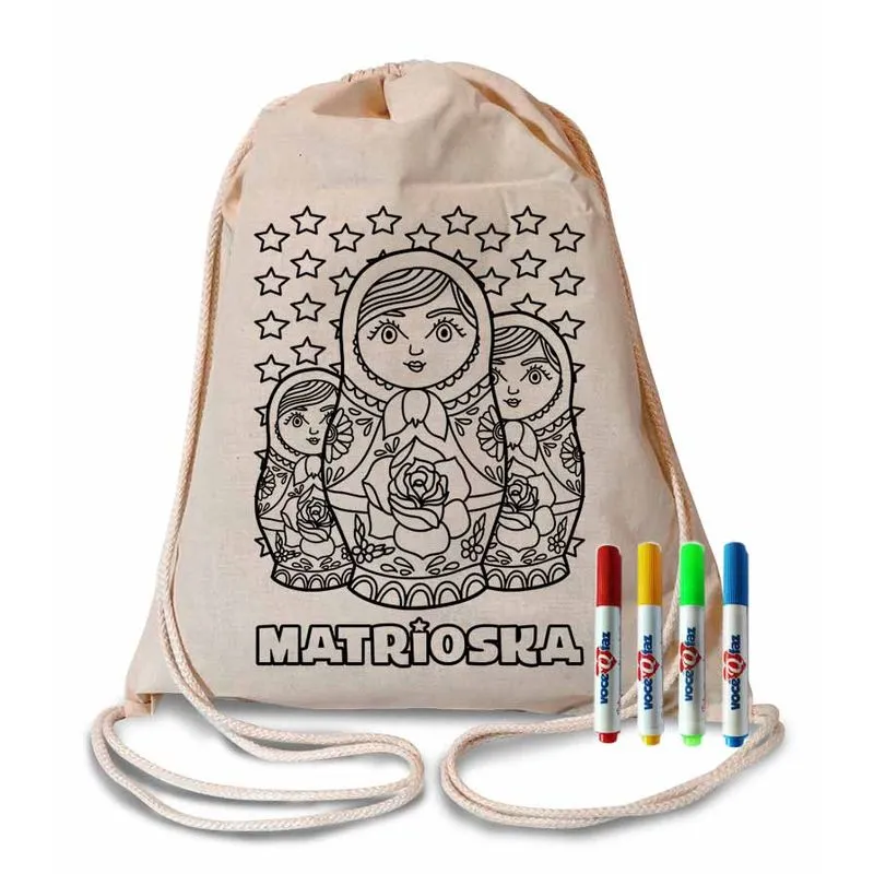 Mochila Matrioska Para Colorir Com 4 Canetinhas