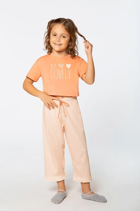 Pijama Lupo KF Capri Listrado Salmão / 08 anos