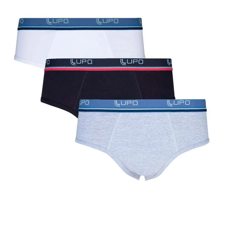 CUECA LUPO SLIP KIT3 00524-089 BRANCO/CINZA/PRETO P