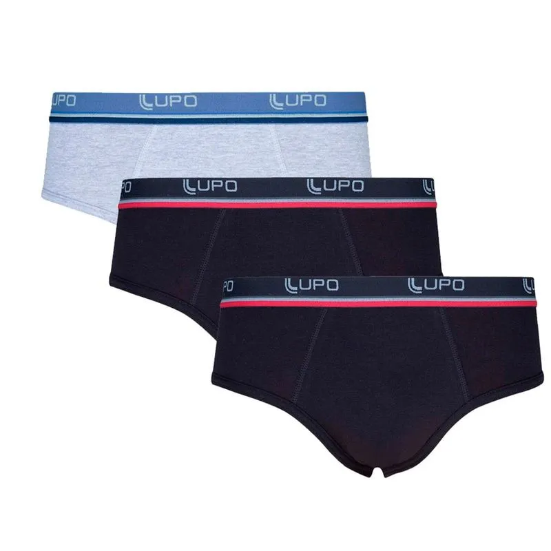 CUECA LUPO SLIP KIT3 00524-089 CINZA/PRETO/PRETO G