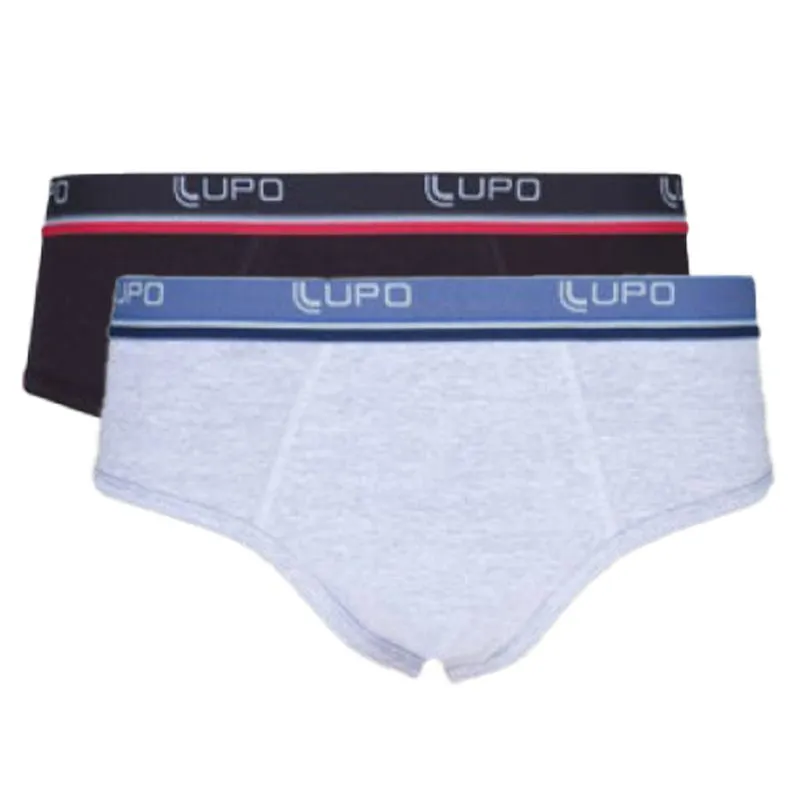 Kit Cueca Slip em Algodão e Cós Detalhado Lupo Cinza Mescla e Preto