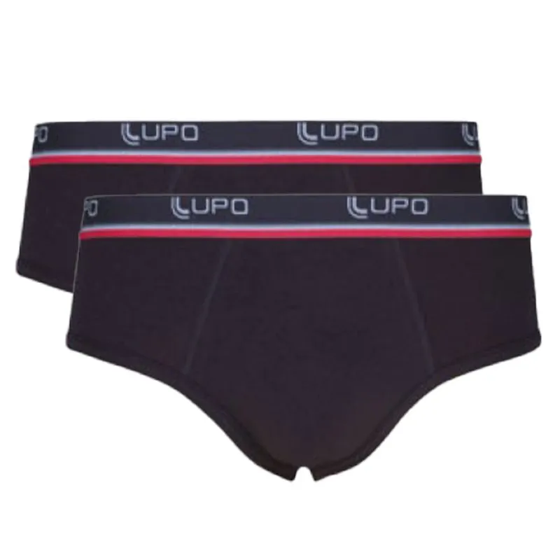 Kit Cueca Slip em Algodão e Cós Detalhado Lupo Preto e Preto