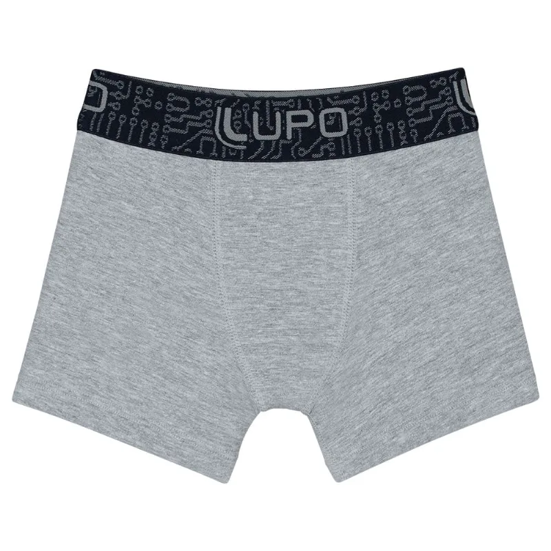Cueca Boxer Lupo Infantil 114-002 Algodão com Elastano Cinza P