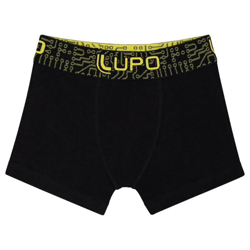 Cueca Boxer Lupo Infantil 114-002 Algodão com Elastano Preto G