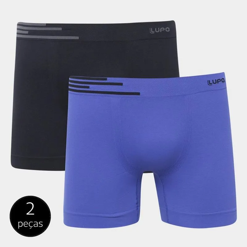 Kit 2 Cuecas Lupo Masculina Boxer Algodão Cós Elástico Macio P / Preto/Azul
