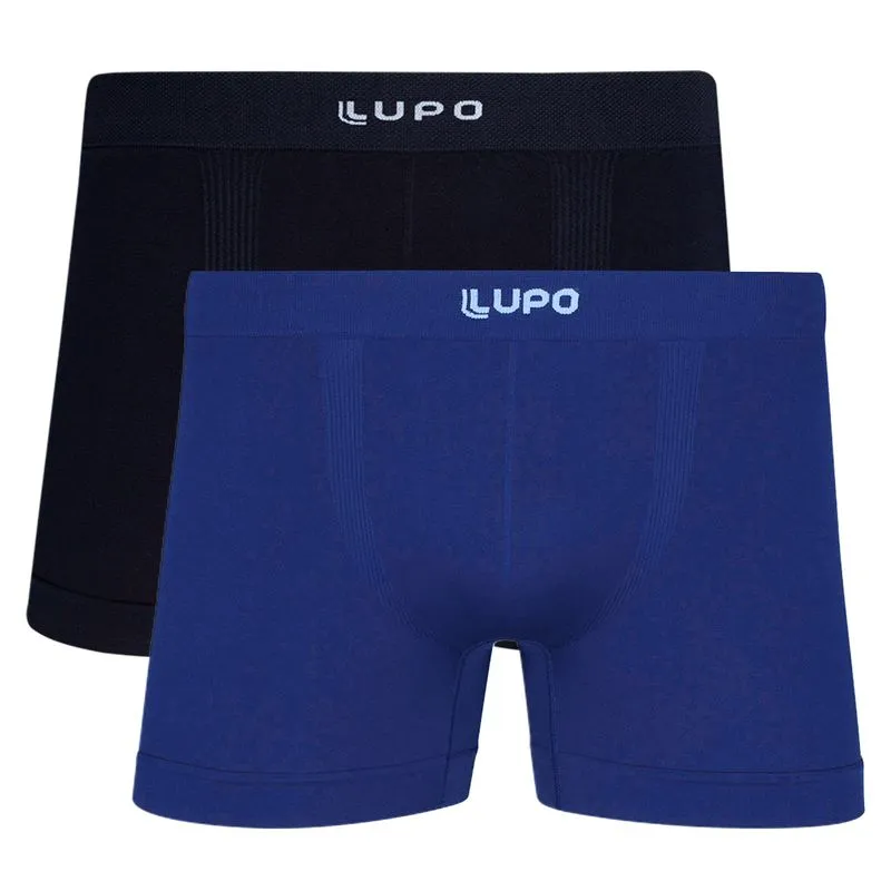 Kit Cueca Boxer Básica 2 Unidades Lupo Kit Cueca Boxer Preto e Azul Náutico Básica 2 Unidades Lupo