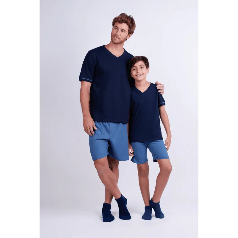 Pijama Lupo Masculino Gola V Curto 28000-001 Azul Azul Marinho XG