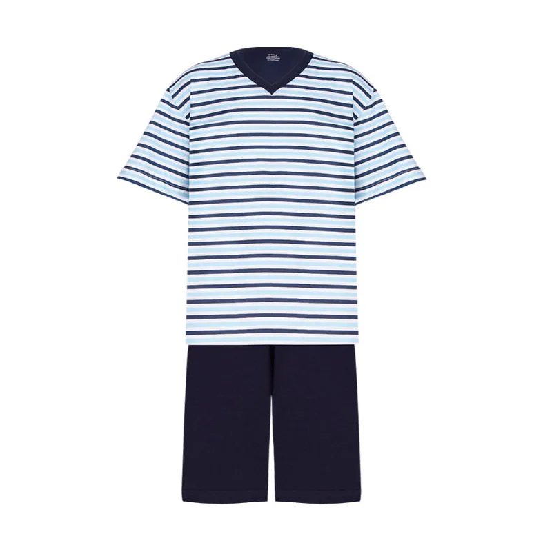 Pijama Lupo Curto Gola V Listrado Masculino 28021-001 Azul XG
