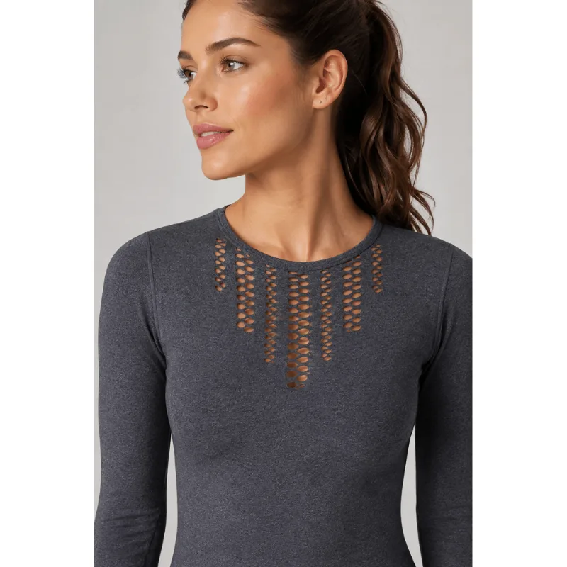 Blusa Manga Longa Mescla Feminina Adulto Raschel Loba Tamanho: M | Cor: Cinza