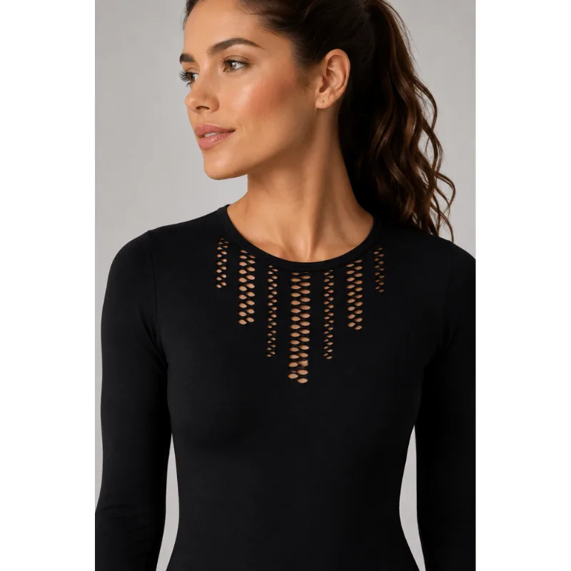 Blusa Manga Longa Mescla Feminina Adulto Raschel Loba Tamanho: G | Cor: Preta