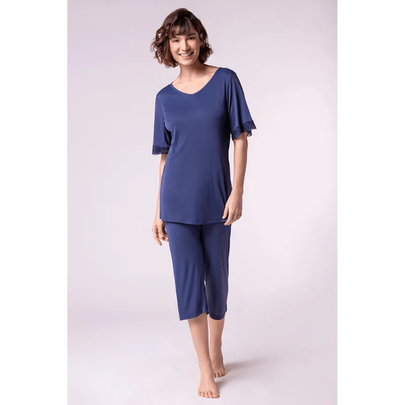 Pijama Midi com Renda Feminino Lupo Tamanho: Gg | Cor: Marinho