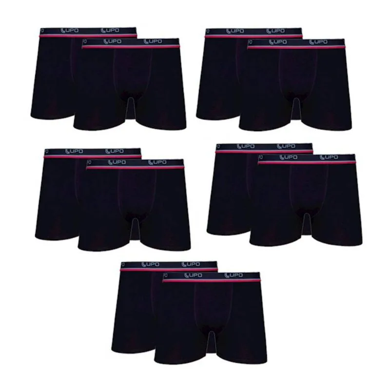 Cueca Lupo Boxer Algodão com Elastano 523 Kit com 10 unidades Preto P