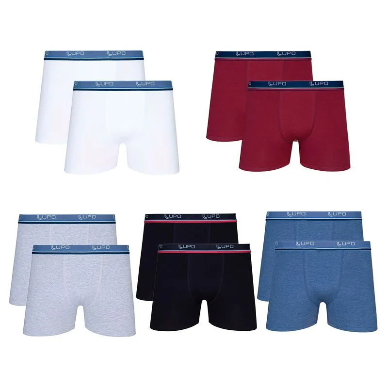 Kit Cueca Boxer Algodão 10 Unidades Lupo Kit Cueca Branco Azul Vinho Cinza Preto Boxer Algodão 10 Unidades Lupo