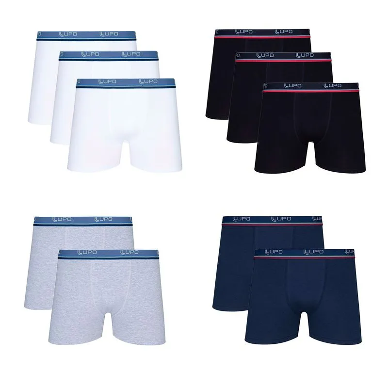 Kit Cueca Boxer Algodão 10 Unidades Lupo Kit Cueca Preto Branco Marinho Cinza Boxer Algodão 10 Unidades Lupo