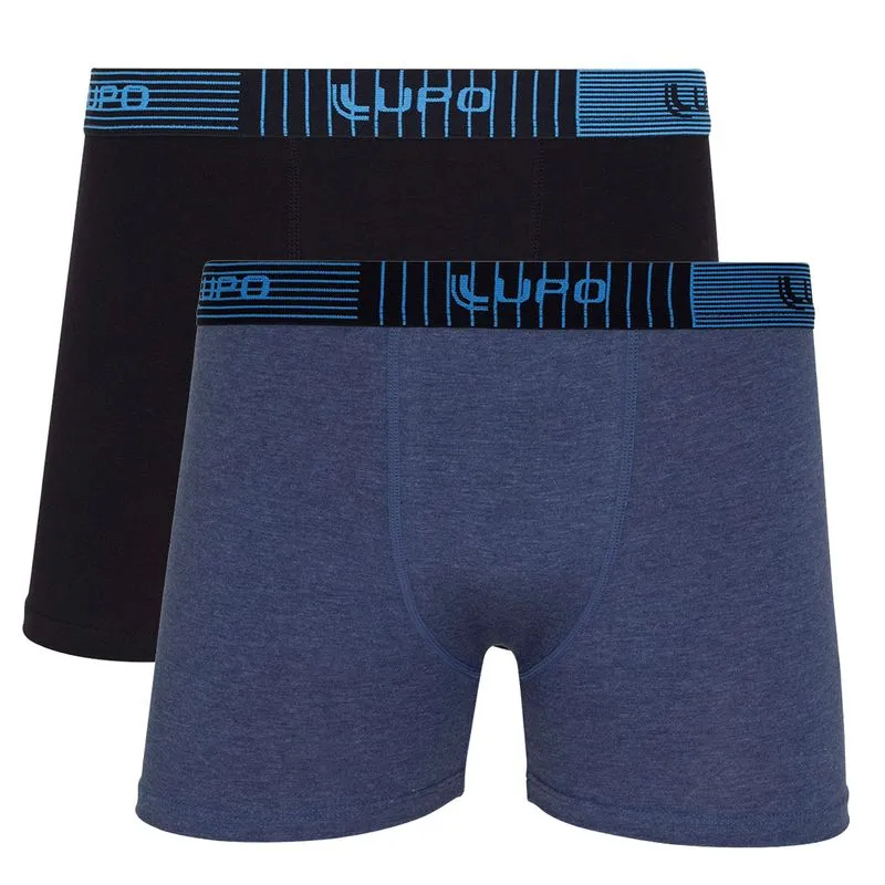 Kit 2 Cuecas Boxer em Algodão e Cós Detalhado Lupo Azul Jeans e Preto