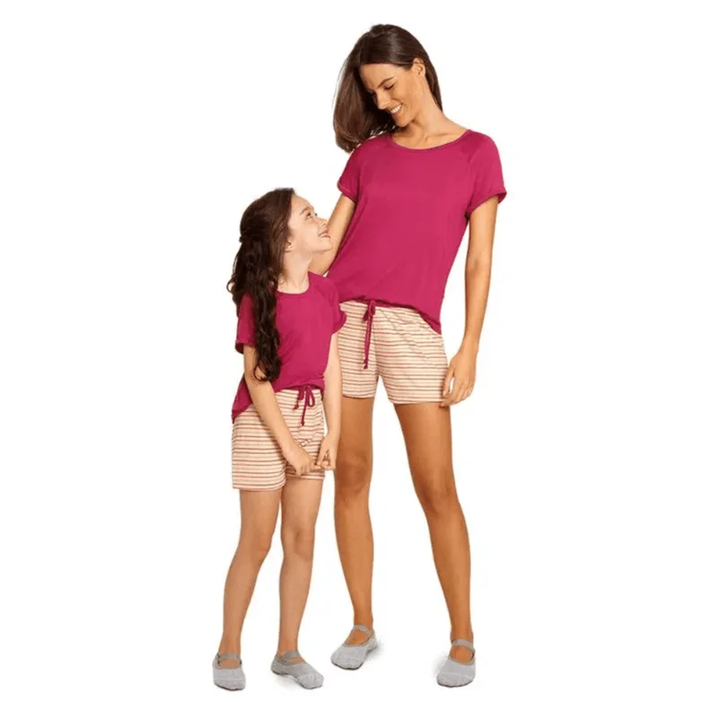 Pijama Lupo Short Doll Listrado Linho Infantil 22326-001 Cereja 14