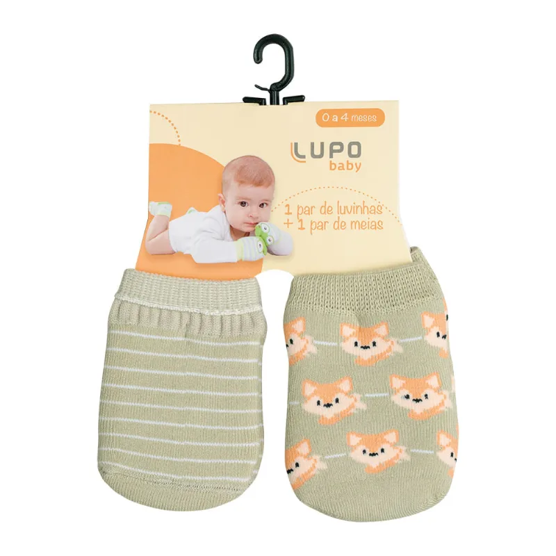 Kit Lupo Meia e Luvinha 10010-014 Baby 6040-Caqui_claro 0-4M