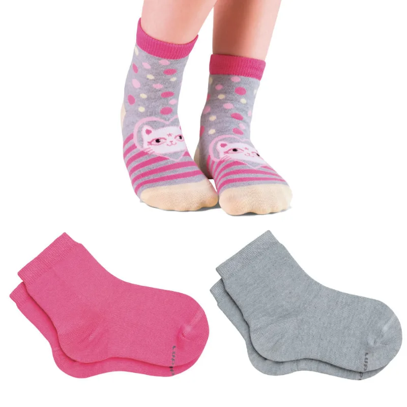 Meia Lupo Cano Curto Infantil 2680-089 Kit C/3 Rosa,Cinza Meia Lupo Cano Curto Infantil 2680-089 Kit C/3 Rosa, Cinza