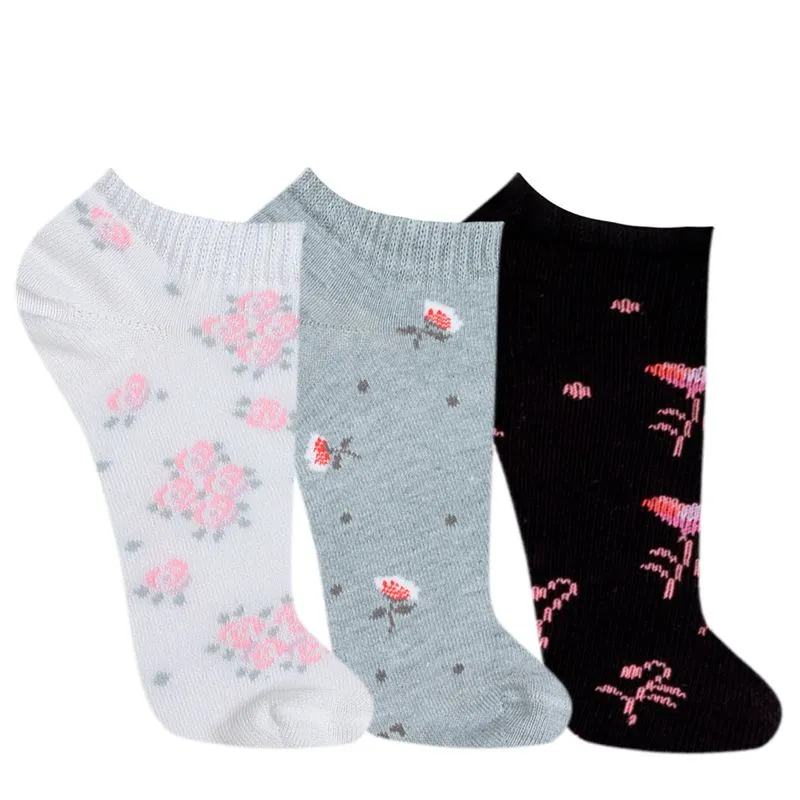 Kit Meia Basic Feminina 3 Unidades Lupo Kit Meia Basic com Detalhes Florais Feminina 3 Unidades Lupo