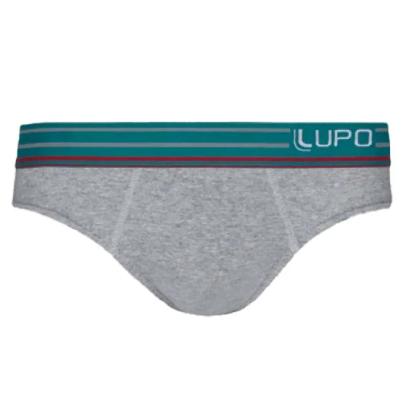 Cueca Slip com Cós Listrado em Algodão Lupo Cueca Slip Cinza Cós Listrado em Algodão Lupo