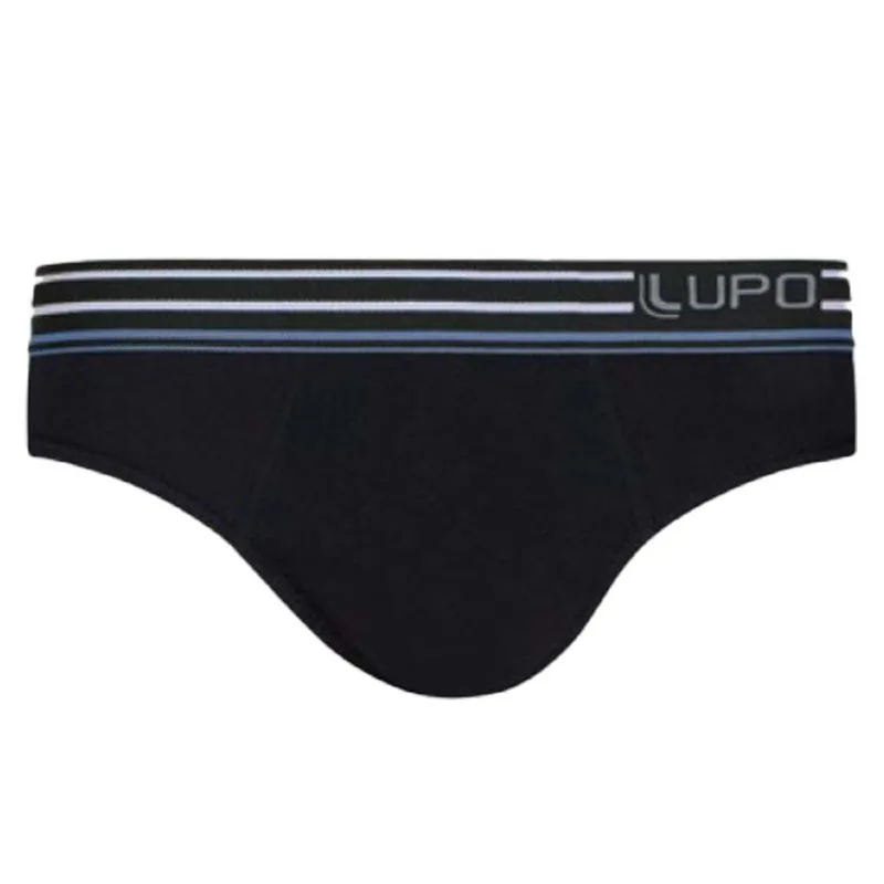 Cueca Slip com Cós Listrado em Algodão Lupo Cueca Slip Preto Cós Listrado em Algodão Lupo