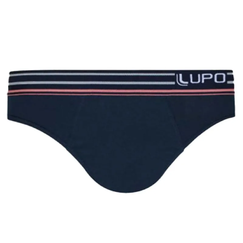 Cueca Slip com Cós Listrado em Algodão Lupo Cueca Slip Marinho Cós Listrado em Algodão Lupo