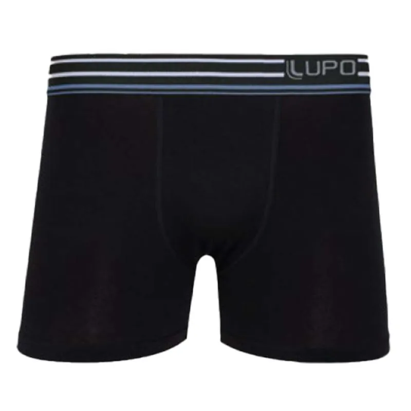 Cueca Boxer com Detalhes em Listras e Algodão Lupo Cueca Boxer Preto com Detalhes em Listras e Algodão Lupo