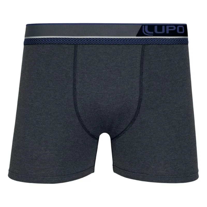 Cueca Boxer Cós com Logo Lateral em Algodão Lupo Cueca Preto Mescla Boxer Cós com Logo Lateral em Algodão Lupo