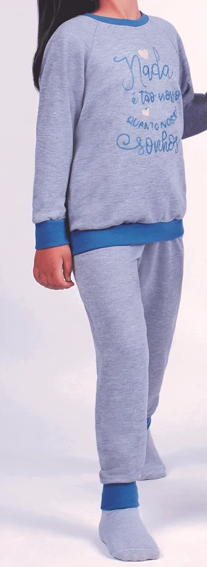 Pijama Feminino Infantil Moletom Familia Sonhos Lupo Cinza Mescla / 12 anos