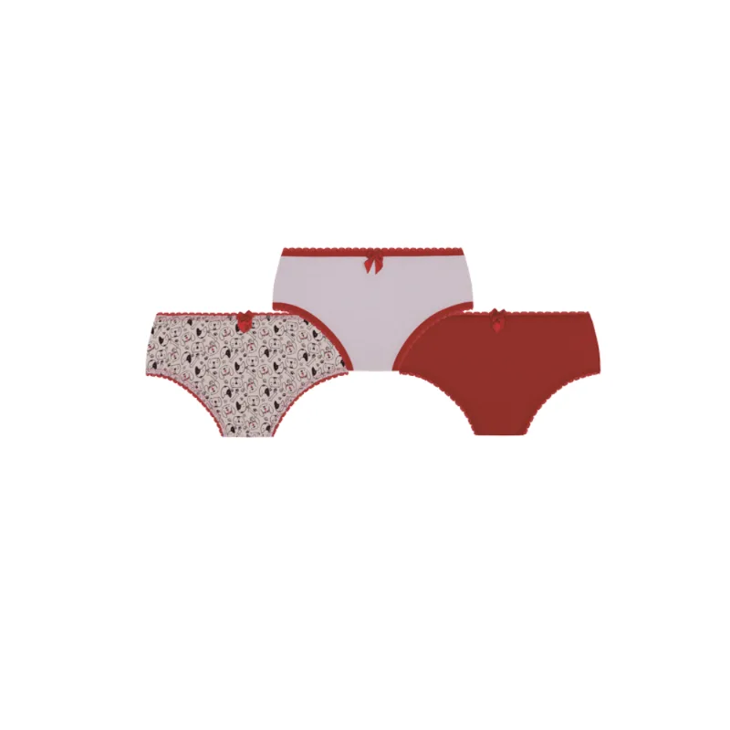 Calcinha Lobinha Infantil Estampada 18100-089 Kit C/3 Branco,Vermelho Calcinha Lobinha Infantil Estampada 18100-089 Kit C/3 Branco, Vermelho P