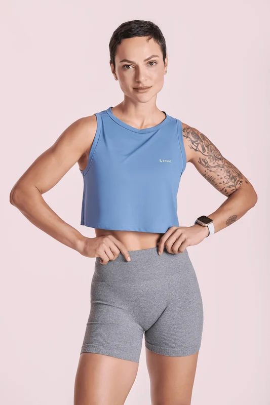 Regata Cropped Feminina Lsport Airdry Azul - 0770 / GG