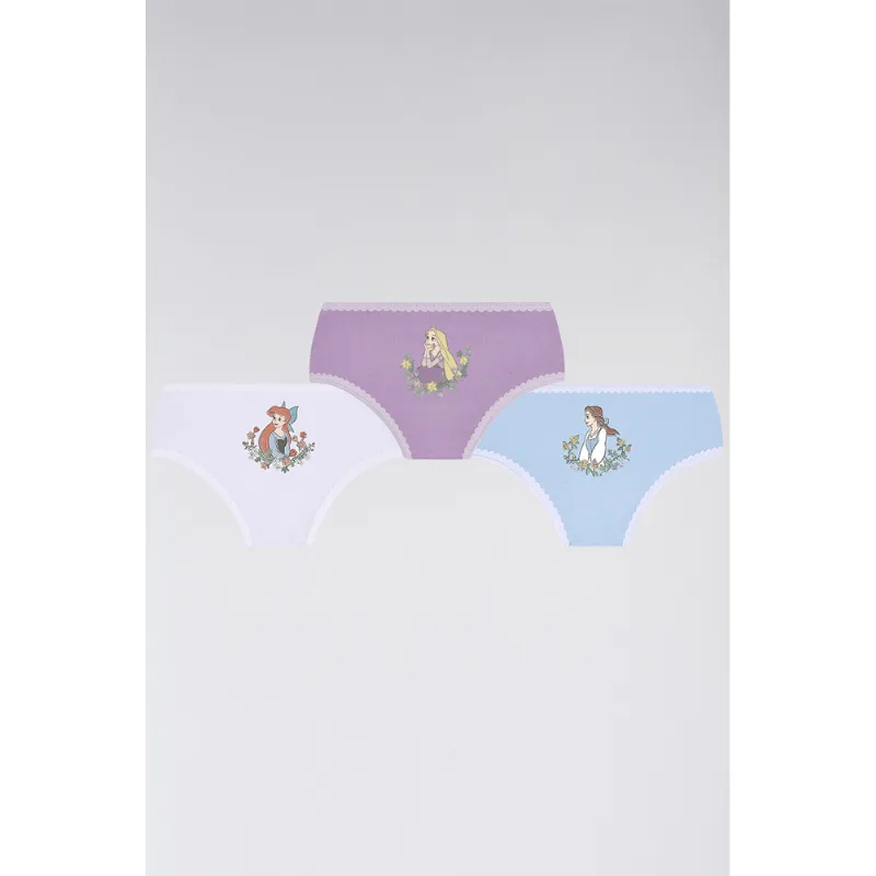 Kit 3 Calcinhas Kids Princesas Algodão Tamanho: 9 a 11 anos | Cor: Sortida