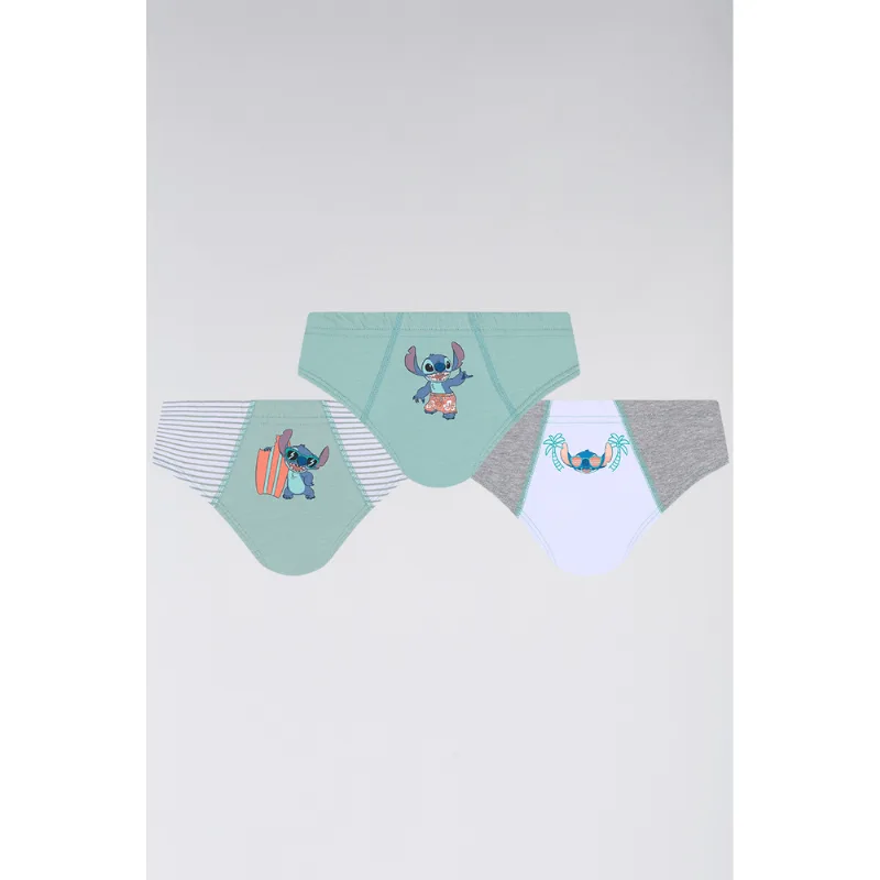 Kit 3 Cuecas Slip Kids Stitch Algodão Tamanho: G (09 a 11 anos) | Cor: Sortida