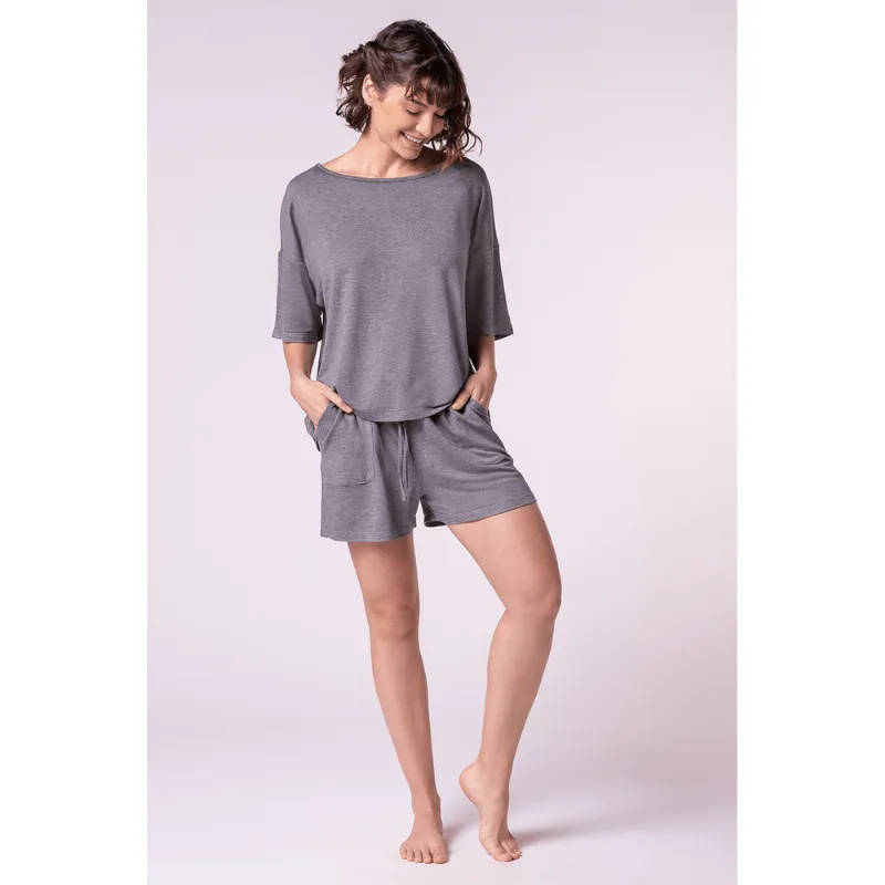 Pijama Curto Moletinho Feminino Lupo Tamanho: P (36 a 38) | Cor: Chumbo Mescla