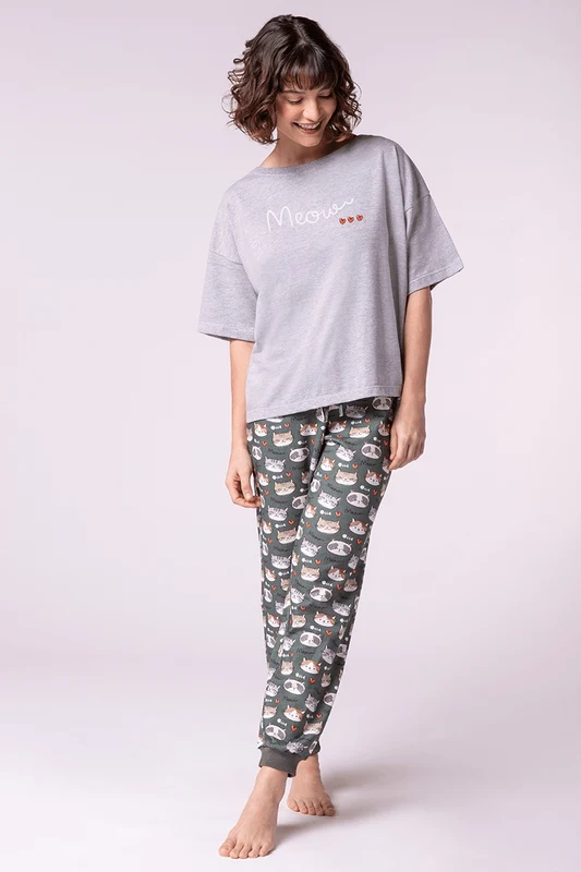 Pijama Lupo AF Meow Cinza Mescla / GG (48 a 50)